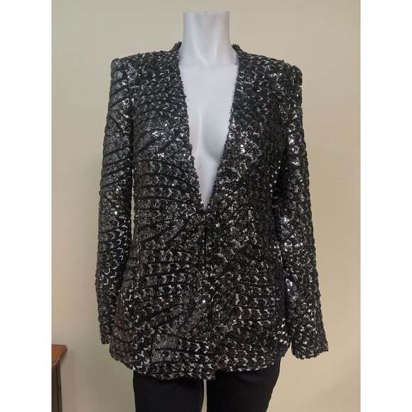 ZARA BASIC Black Sequin Embroidered Blazer Jacket - Size Medium - Picture 5 of 8